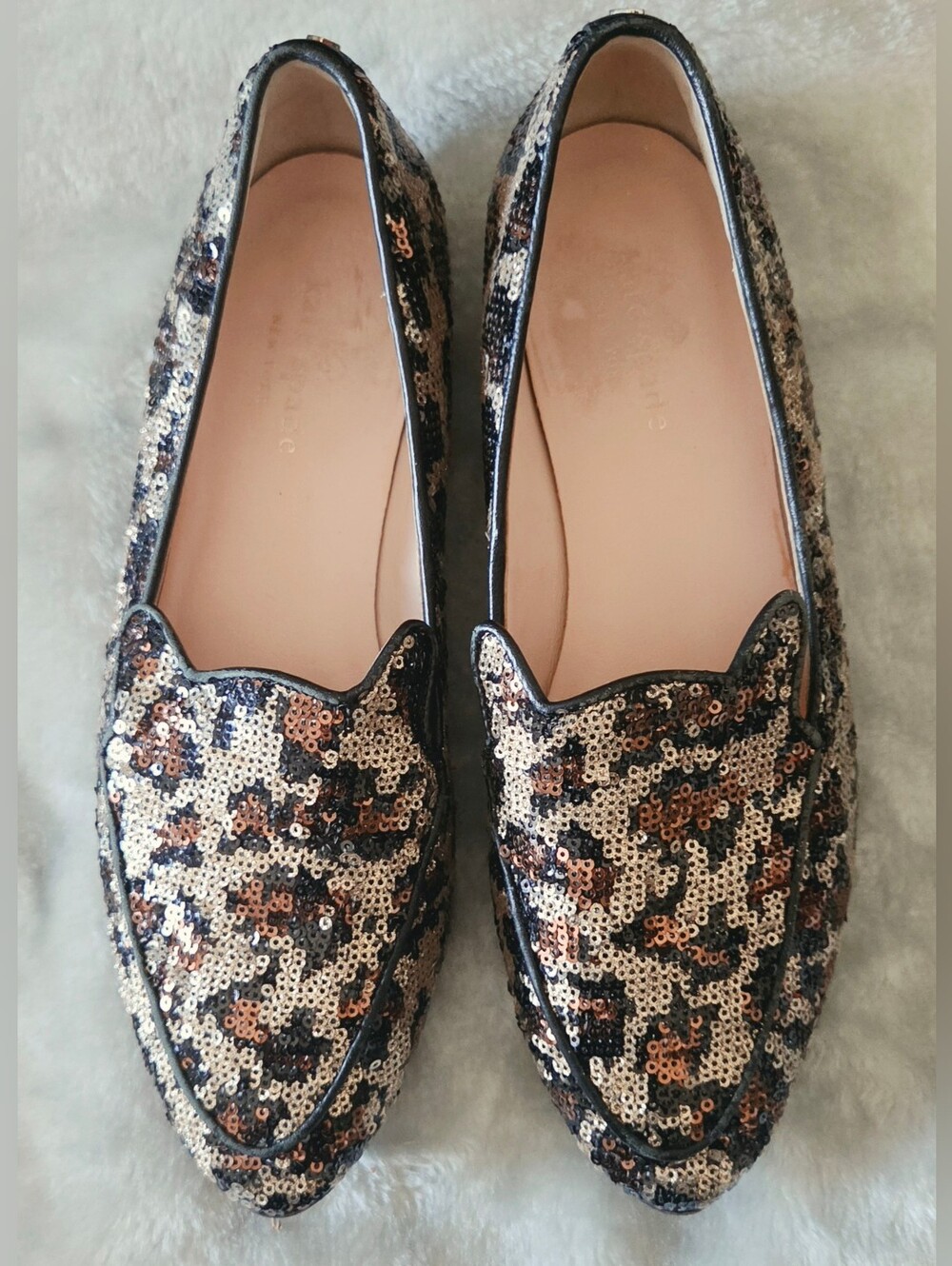kate spade Sequin Leopard-Print Loafers in Black, Gold & Cream